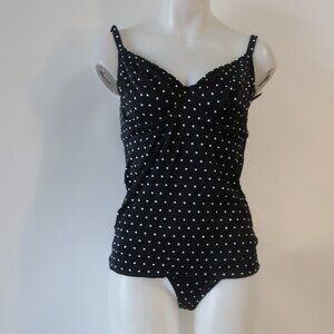 Womens Freya Black White Geometric Print Tankini Swimsuit Top/30H Bottom/XS